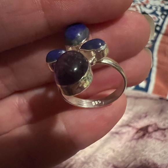 Lapis Lazuli Amethyst 6.5 Sterling Silver Ring - Picture 3 of 7